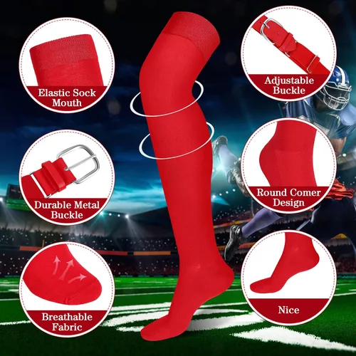 Vista 3 de Hicarer Juego de 3 pares de calcetines de fútbol por encima de la rodilla, calcetines de béisbol extralargos, calcetines de sóftbol con cinturón