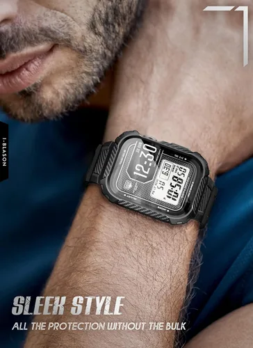 Vista 8 de i-Blason Correa deportiva de poliuretano termoplástico transpirable a prueba de golpes para Apple Watch 9, 8, 7 (1.772 in) con 2 fundas rígidas Negro