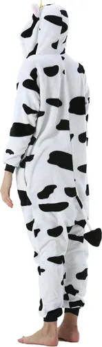 Vista 4 de DarkCom Unisex Adult Cow Onesie Halloween Costume One Piece Animal Pajamas Women Men Sleepwear Christmas Pajamas