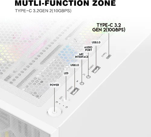 Vista 5 de Estuche de PC SAMA V Mesh de torre media - Estuche de PC para juegos con alto flujo de aire, panel frontal de malla y panel lateral de vidrio