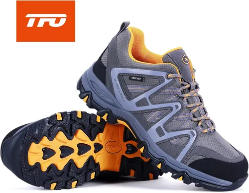 Vista 6 de TFO Zapatos de senderismo para hombre, plantilla impermeable de circulación de aire, soporte al tobillo, antideslizante, ligero para exteriores