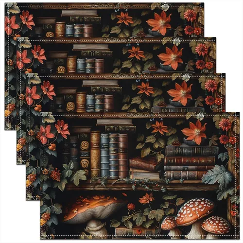 Vista 35 de Juego de 4 manteles individuales con diseño de hongos salvajes, acuarela, plantas naturales, decoración de plantas, para niños, adolescentes