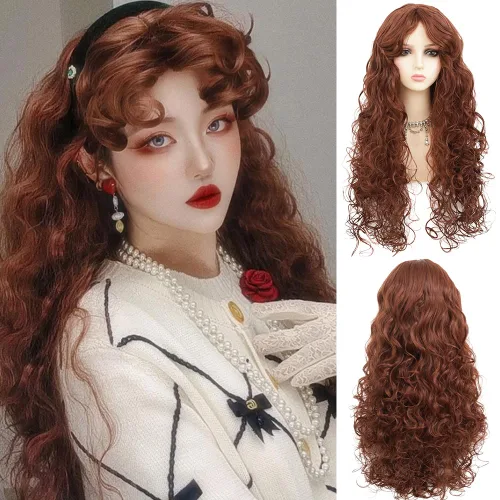 Vista 7 de Peluca rubia corta y rizada para mujer, longitud hasta el hombro, peluca de pelo ondulado con flequillo, resistente al calor, disfraz de cosplay