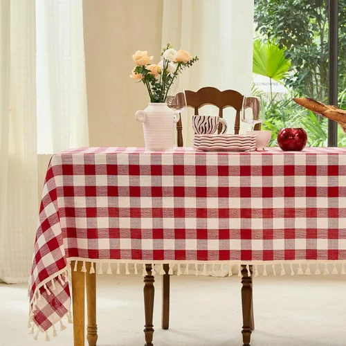 Vista 14 de Midsummer Breeze - Mantel a cuadros cuadrado de mezcla de algodón y colección Gingham, ideal para cocina, restaurante, casa de campo, decoración