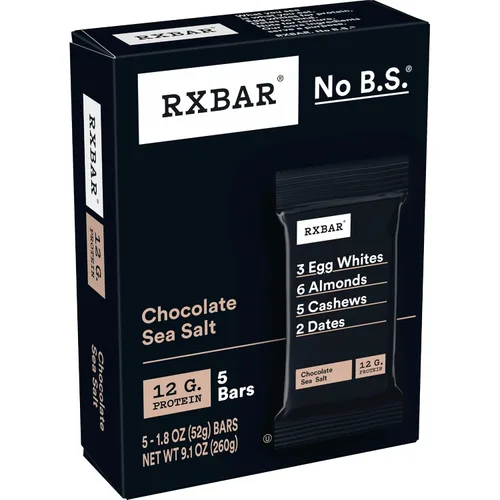 Vista 6 de RXBAR Barritas de proteína, 12g de proteína, snacks sin gluten, chocolate con sal marina (6 cajas, 30 barras)