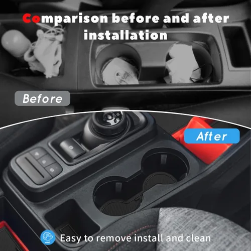 Vista 5 de Auovo Inserto para Portavasos Compatible con Accesorios Ford Maverick 2022 2023 2024 2025 Forros para Portavasos de Consola Central Forros para Negro