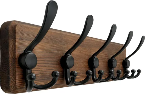Vista 18 de Dseap Perchero de Pared Montado - 5 Ganchos Triangulares, Resistente, Perchero de Pared de Madera para Abriggos, Sombreros, Chaquetas, Ropa, Negro