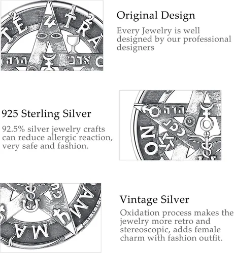 Vista 23 de CELESTIA Colgante de plata de ley 925, anillos de tetragrammaton, collar masónico, joyería de pentagrama para mujeres y hombres