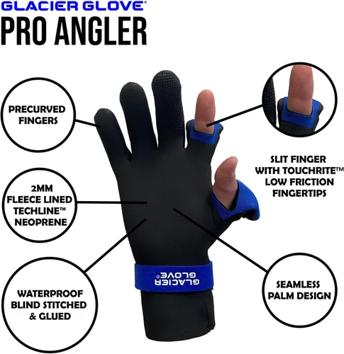 Vista 3 de Glacier Glove Guantes unisex Pro Angler impermeable de neopreno con hendidura