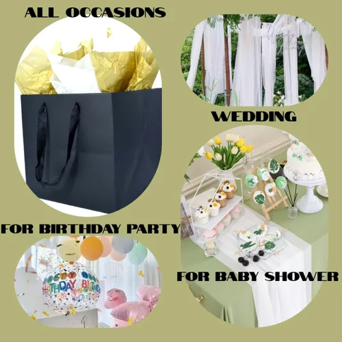 Vista 8 de JUNESHE Bolsa de regalo cuadrada negra grande con asas y papel de seda, 9.84 pulgadas, gran envoltura de regalo gigante para cumpleaños, boda