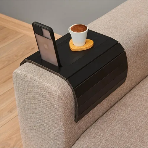Vista 7 de Bandeja funcional de madera para sofá Mesa de brazo de sofá Bandeja de brazo de sofá ajustable Mesa auxiliar de sofá Bandeja