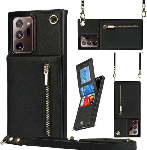 Vista 18 de Funda para teléfono Samsung Galaxy Note 9 con correa cruzada, tarjetero de cuero, ranuras de crédito, soporte magnético, accesorio para celular