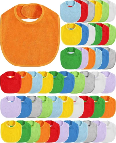 Vista 9 de JaGely Paquete de 30 baberos de muselina para bebé, multicolor, sólido, unisex, impermeable, alimentador ajustable para dentición y babeo