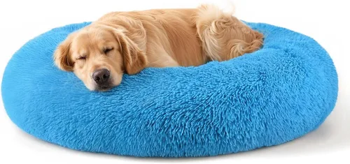 Vista 10 de Hoewina - Cama redonda, calmante, en forma de rosquilla, lavable, esponjosa para interiores, perros y gatos pequeños y medianos, negro, 20 pulgadas
