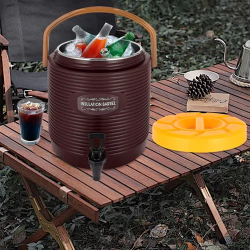 Vista 2 de Dispensador de bebidas frías y calientes, dispensador de bebidas aislado de 3.4 galones con grifo, cubo de acero inoxidable para bebidas frías