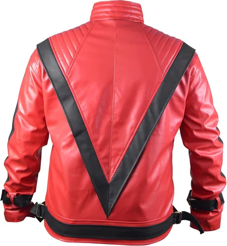 Vista 4 de MJ Thriller - Chaqueta de piel sintética Michael Jack, color rojo, XS-5XL