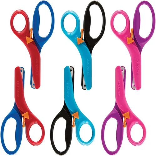 Vista 12 de Fiskars - Tijeras de entrenamiento para preescolares de 3 años en adelante (paquete de 3), tijeras de seguridad para niños pequeños con palanca