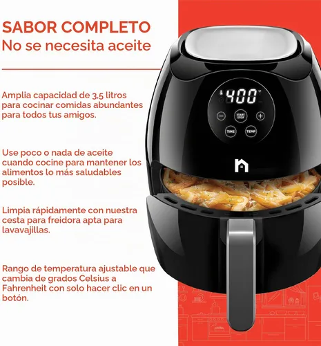 Vista 2 de Freidora de aire digital de 3.5 litros con cesta plana, freidora de aire con pantalla táctil, cesta antiadherente apta para lavavajillas, utiliza