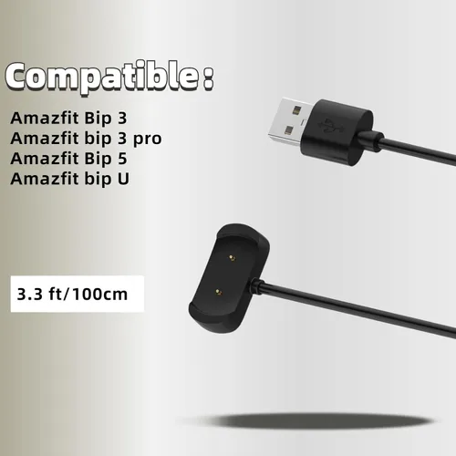 Vista 2 de Cargador para Amazfit Bip 3/Bip 3 pro/bip U, compatible con Amazfit Bip 5, cable de carga magnético USB A 3.3 pies/3.3 ft