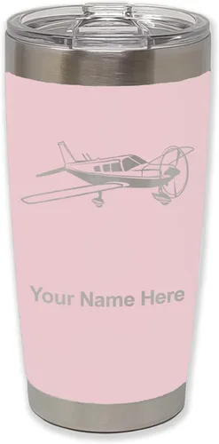Vista 12 de LaserGram Vaso aislado al vacío de 20 onzas, avión de ala baja, grabado personalizado incluido (negro) Engraved Gift for Pilots, Vacuum Insulated