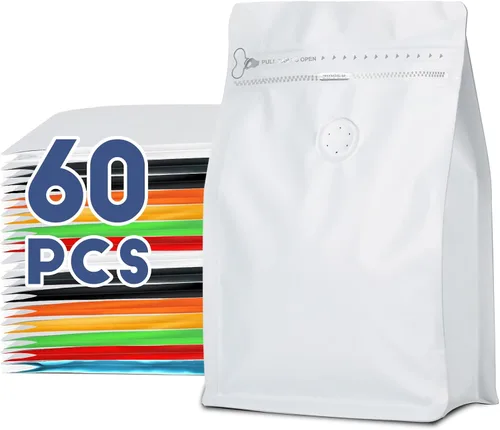 Vista 18 de Bolsas de café con válvula (60 piezas, 4 onzas, 0.25 libras) Bolsas de embalaje de granos de café ventiladas con alta barrera de papel de aluminio