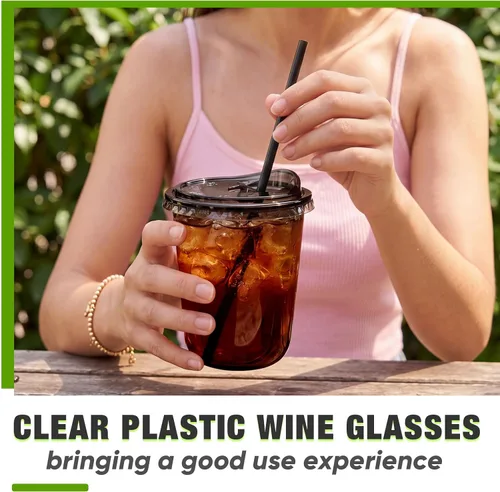 Vista 5 de Ziliny Paquete de 50 vasos de plástico transparente negro de 12 onzas con tapas y popotes, vasos desechables para mascotas, taza de café helado