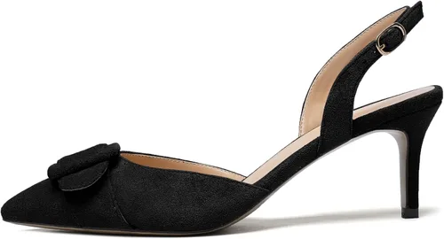 Vista 2 de YODEKS Zapatos de vestir con tacón bajo y puntera puntiaguda con correa de tobillo para mujer