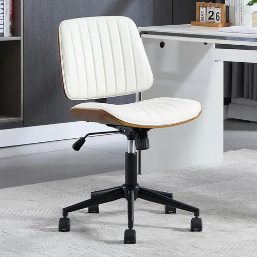 Vista 11 de Silla de escritorio de oficina con ruedas sin brazos, silla de computadora Negro