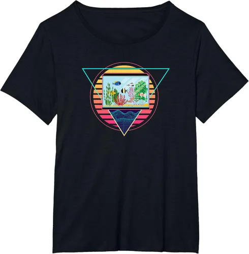 Vista 23 de Futuristic Fish Tank Synthwave Vaporwave Aquarium Aesthetic T-Shirt Negro