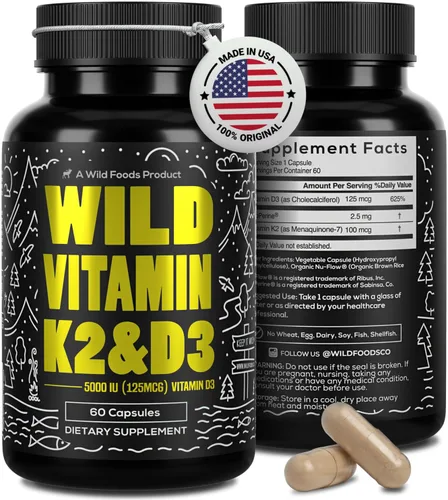 Vista 6 de Wild Foods Vitamina D3 + K2 5000iu (100mcg MK7), salud ósea y cardíaca