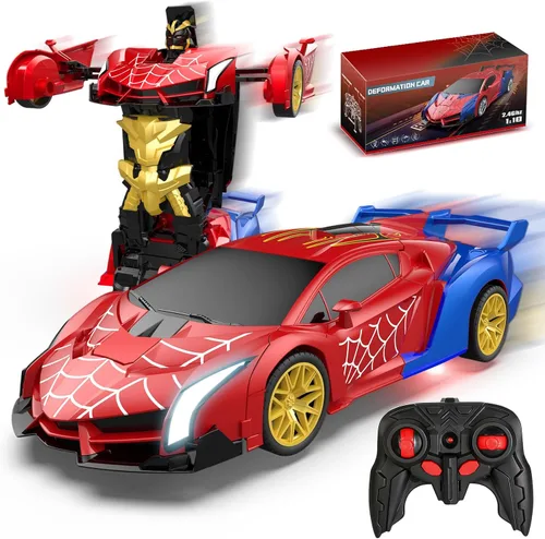 Vista 7 de Blackma Carro a Control Remoto – Transformar, Deformación con Un Botón y Deriva Giratoria de 360°, Carro RC Robot Transformable con Luz LED, Regalos