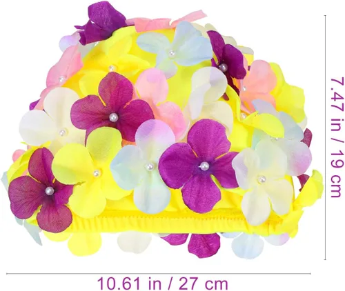 Vista 7 de WINOMO Gorra de natación de moda con pétalos florales con estilo gorro de natación tamaño L para mujer