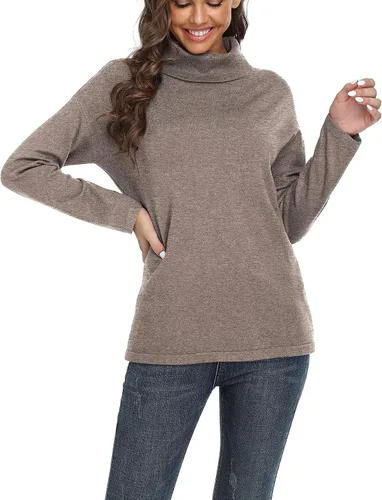 Vista 2 de VIISHOW Suéter de cuello alto para mujer, de manga larga, acogedor, cálido, casual, ligero, suave, sin botones