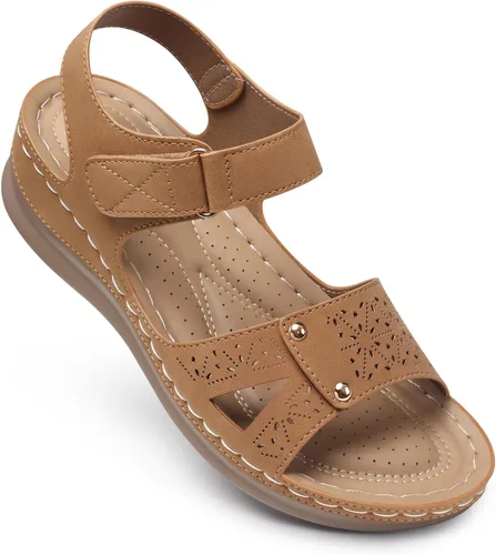 Vista 13 de Sandalias planas de SHIBEVER para mujer elegantes: Sandalias planas cómodas para mujer con punta abierta, correa al tobillo, zapatos de caminar