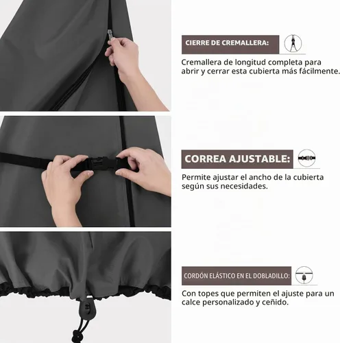 Vista 4 de ULTCOVER Cubierta de Sombrilla de Patio 600D Impermeable para Exteriores - Se Adapta a Sombrillas de Mercado de 7-10 Pies, Negro Negro-Mercado