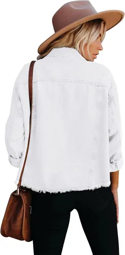 Vista 2 de Jayscreate Chaqueta de mezclilla ligera de gran tamaño con bolsillos para mujer