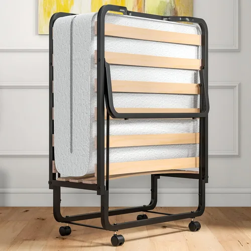 Vista 11 de Giantex Cama plegable individual con colchón, cama portátil enrollable con marco de metal resistente, cama plegable que ahorra espacio con colchón