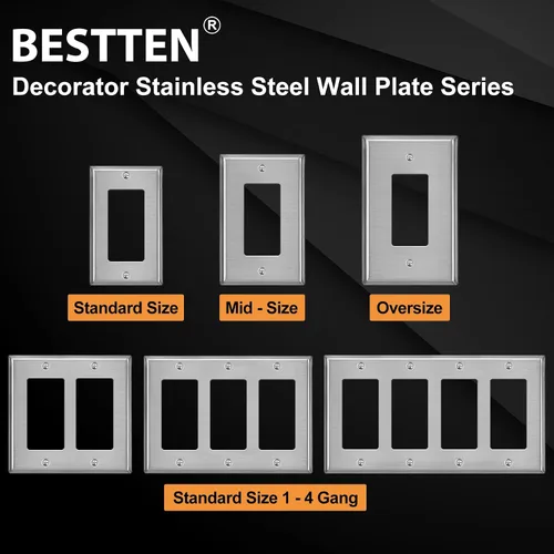 Vista 8 de BESTTEN [Paquete de 5] Placa de pared de metal decorativa con película protectora, cubierta de interruptor decorativa resistente a la corrosión