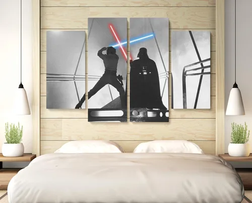 Vista 5 de Star Wars Luke Skywalker - Lienzo decorativo para pared, diseño de escena de lucha de Darf Vader, varios tamaños