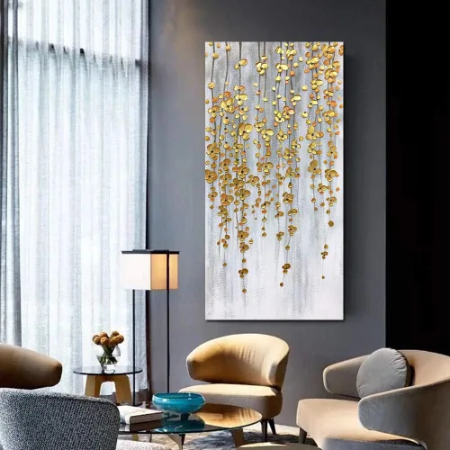Vista 5 de Yotree Pinturas, 24x48 Pulgadas De Pintura Al Óleo De La Mano De Pintura De Plata De Oro Flores Pinturas 3D Pintado A Mano Sobre Lienzo Abstracto