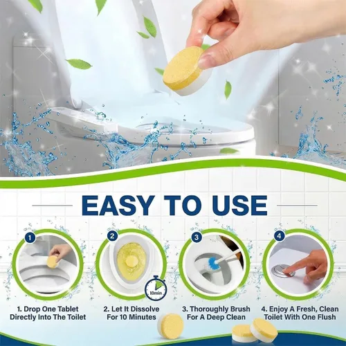 Vista 6 de Tabletas limpiadoras de inodoro, paquete de 24 unidades, potente eliminación de manchas, seguro para sépticos, aroma a limón, sin productos químicos