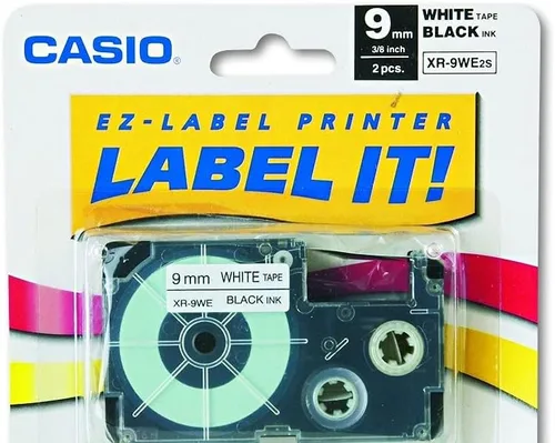 Vista 2 de Casio XR-9WE2S Cinta de etiquetado de 0.354 in (negro sobre blanco) paquete de 2