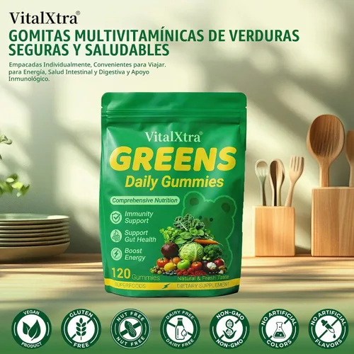 Vista 8 de Gomitas de verduras para adultos, gomitas diarias verdes, sin gluten, bajas Superfood - Gomitas multivitamínicas con espirulina, clorella