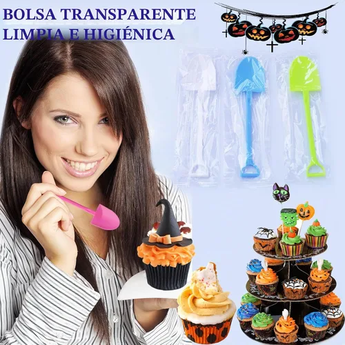 Vista 6 de OaaXbbECco Cucharas de postre plásticas desechables lindas de la forma de la pala de la novedad
