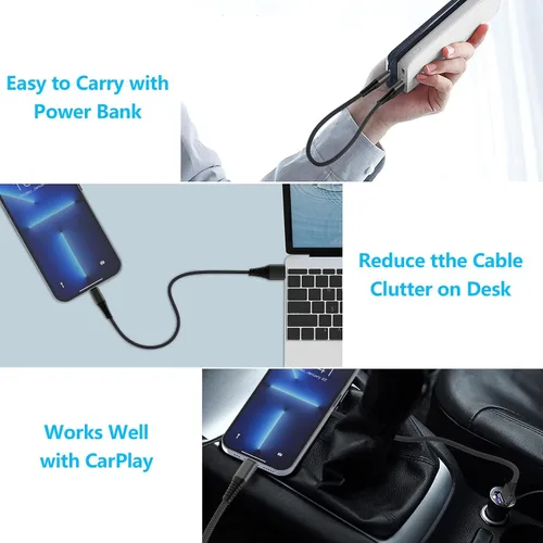 Vista 5 de Cable USB a USB C de 1 pie, paquete de 5 cables cortos de 8 pulgadas USB-C de 60 W de carga rápida para iPhone 18 Pro Max, iPhone Duo 17 16 15