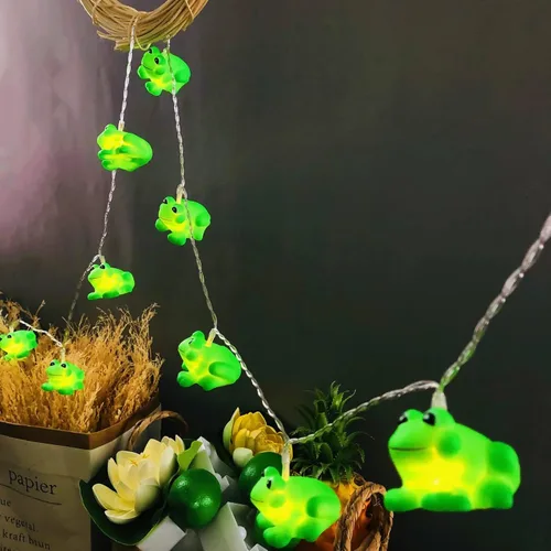 Vista 4 de Linda tira de luces de rana a pilas con función de temporizador, luz nocturna de rana para dormitorio de niños, Navidad, Halloween, cadena