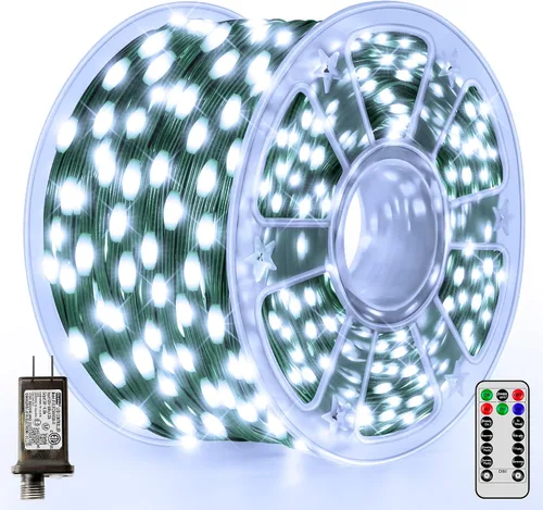 Vista 8 de Luces de Navidad 600 LED de 196 pies, IP67 impermeables, luces para árbol de Navidad con 8 modos, tira de luces para exteriores con temporizadores