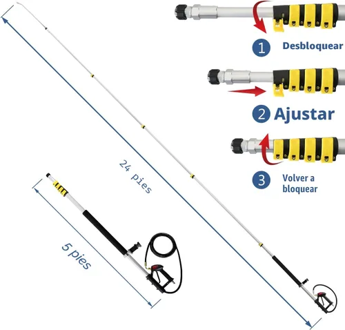 Vista 3 de Janz Varita telescópica de aluminio para lavadora a presión de 24 pies con varita de extensión para lavadora a presión, accesorio limpiador