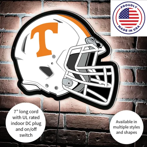 Vista 5 de Team Sports America Evergreen NCAA - Letrero de pared ultrafino con luz LED de la Universidad de Tennessee, casco réplica de tamaño completo, 19.5 x