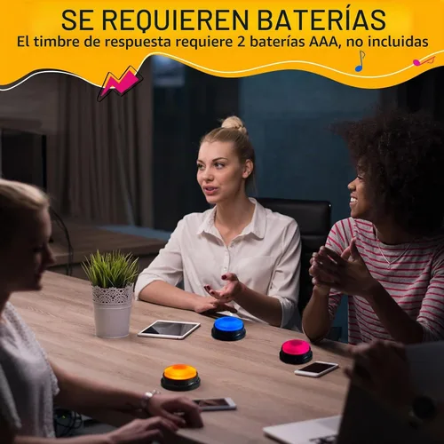 Vista 6 de Paquete de 8 zumbadores de respuesta grabables, suministro de preguntas para fiestas de juegos, color brillante Sound Button for Home, Record